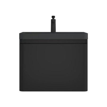 Mobilier baie din Mdf vopsit, lavoar din compozit, inchidere Soft-Close, 60x42x50 cm, Negru Mat, Verona