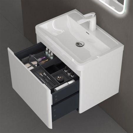 Mobilier baie din Mdf cu lavoar din compozit, inchidere Soft-Close, 60x42x50 cm, Alb Lucios, Verona