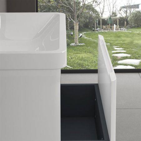 Mobilier baie din Mdf cu lavoar din compozit, inchidere Soft-Close, 60x42x50 cm, Alb Lucios, Verona