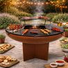 Gratar pe lemn cu plita mare din fonta, Vatra de foc, Multifunctional, din otel corten,  dia 100xH 70 cm, AshCraft
