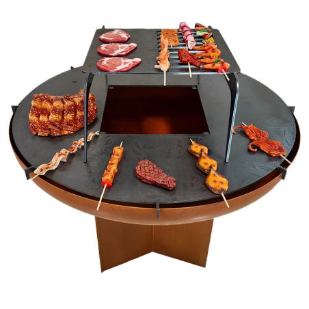 Gratar pe lemn cu plita mare, Vatra de foc, Multifunctional, din otel corten,  dia 100xH 70 cm, AshCraft