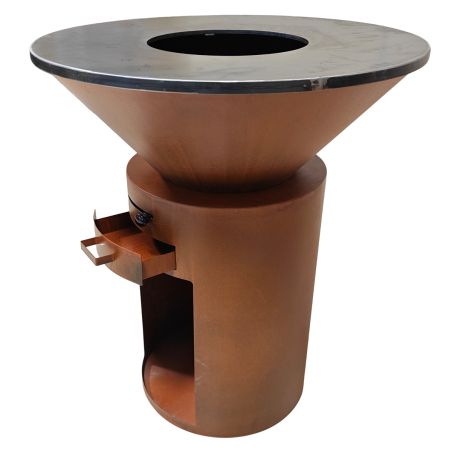 Gratar pe lemn cu plita mare, depozitare lemne, otel corten, diametru 100 sau 85 cm, Ruginiu, Infinity Glow