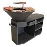 Gratar pe lemn,3 rafturi, cu plita mare din fonta, suport lemne, otel corten, dia 85x130x100 cm, Negru, Solis
