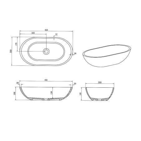 Lavoar compozit mineral, Resiginat, culoare Gri concrete, montaj pe blat, 65x35 cm, Pedro