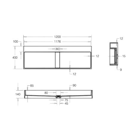 Lavoar 6028, Alb Lucios, 120x40 cm, scurgere ascunsa, fara gaura de baterie, montaj pe blat, compozit mineral