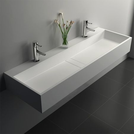 Lavoar 6028, Alb Mat, 120x40 cm, scurgere ascunsa, cu 2 gauri de baterie, montaj pe blat, compozit mineral