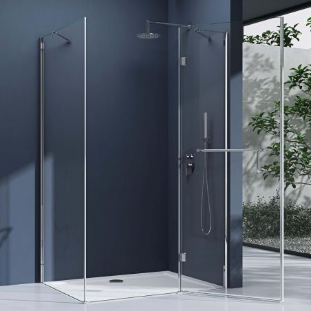 Cabina 04, perete fix si usa batanta, sticla securizata 6 mm, dimensiune 75-100x90-140 cm
