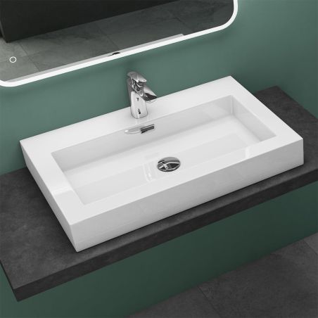 Lavoar 18, Alb, lucios, montaj suspendat sau semi-incastrat, dimensiuni: 60, 73, sau 90 cm, compozit marmura
