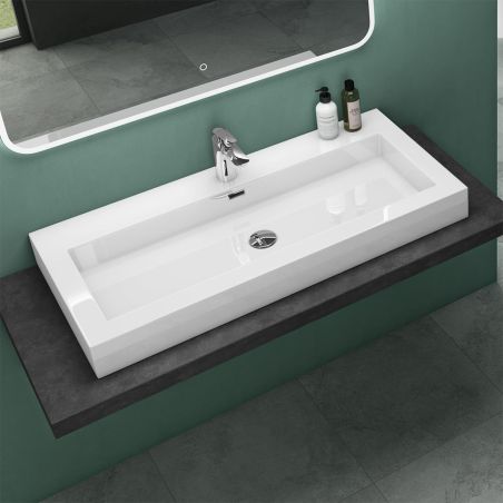 Lavoar 18, Alb, lucios, montaj suspendat sau semi-incastrat, dimensiuni: 60, 73, sau 90 cm, compozit marmura