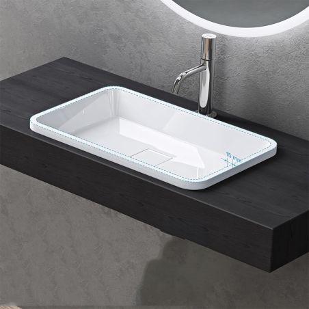Lavoar 104, Alb, lucios, 60-53x33-38 cm, montaj semi-incastrat, compozit marmura, scurgere ascunsa