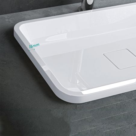 Lavoar 104, Alb, lucios, 60-53x33-38 cm, montaj semi-incastrat, compozit marmura, scurgere ascunsa