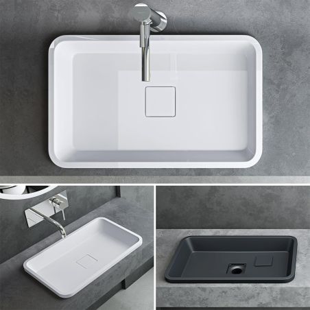 Lavoar 104, Alb, lucios, 60-53x33-38 cm, montaj semi-incastrat, compozit marmura, scurgere ascunsa