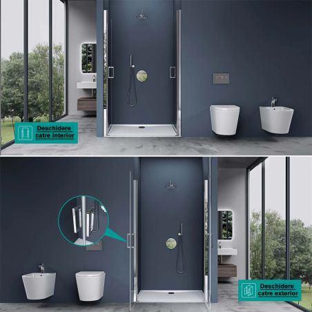 Usa de nisa EGO-24D, sticla securizata 6 mm, Transparenta, Deschidere 180°, 80-85-100-140 cm, tratament Nano Easy Clean