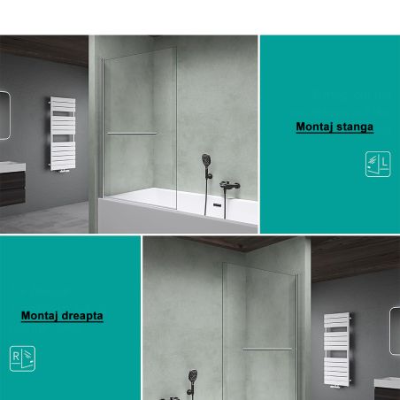 Paravan cada EGO-1121, sticla securizata 6 mm, Transparent sau Sablata partial, 94x140 cm, pivotant 180°, Nano Easy Clean