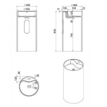 Lavoar stativ, freestanding, Alb Lucios, ceramica sanitara, 45x85 cm, cu gaura baterie, Viena Gold Line