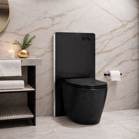 Cadru wc cu rezervor din sticla securizata neagra, dimensiunea 103x50 cm, pentru vas wc suspendat, Nexus