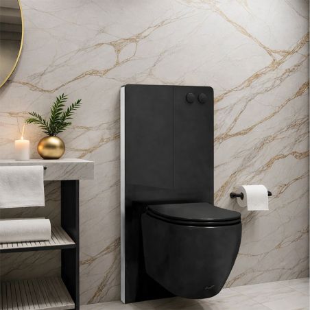 Cadru wc cu rezervor din sticla securizata neagra, dimensiunea 103x50 cm, pentru vas wc suspendat sau podea, Nexus