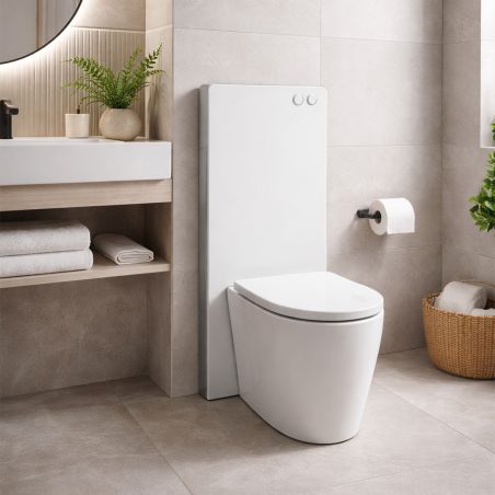 Cadru wc cu rezervor din sticla securizata alba, dimensiunea 103x50 cm, pentru vas wc suspendat sau podea, Nexus