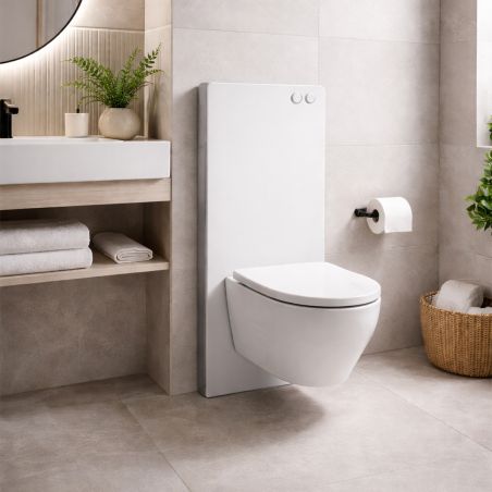 Cadru wc cu rezervor din sticla securizata alba, dimensiunea 103x50 cm, pentru vas wc suspendat, Nexus