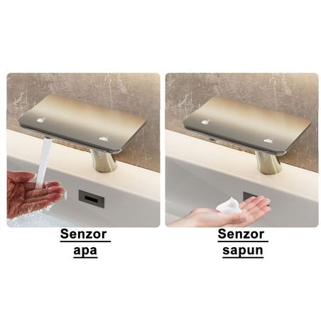 Baterie lavoar, Display Digital afisare Led, apa calda/rece, senzor pentru apa si sapun, rezervor 5 L, Negru, Anais