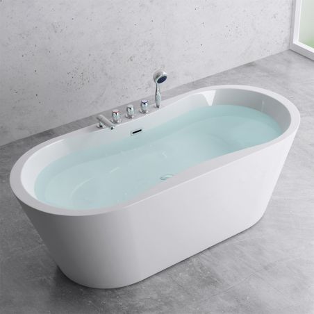 Cada de baie EGO 602S, freestanding, 170x80 cm, baterie integrata cu finisaj crom, acril sanitar, alb