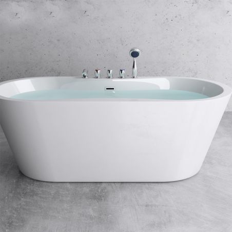 Cada de baie EGO 602S, freestanding, 170x80 cm, baterie integrata cu finisaj crom, acril sanitar, alb