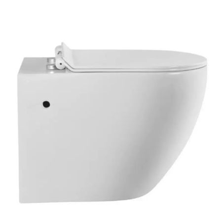 Vas wc cu functie de bideu, Taharet, baterie apa calda/rece, Alb, montaj suspendat, capac Soft-Close, 55x36 cm,  Angi