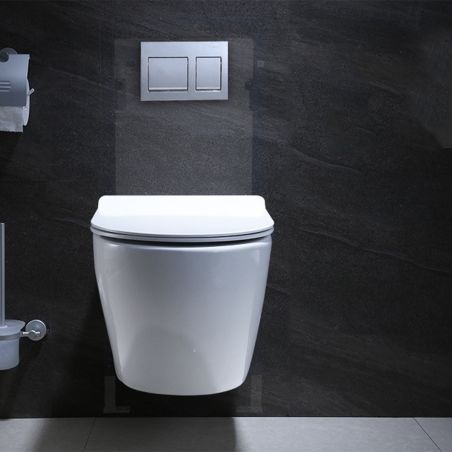 Vas wc cu functie de bideu, Taharet, baterie apa calda/rece, Alb, montaj suspendat, capac Soft-Close, 55x36 cm,  Angi