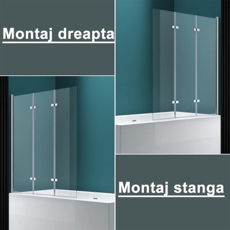 Paravan pliabil 116, 130x140 cm, sticla 6 mm, pivotant 180°, montaj pe dreapta, tratament Nano Easy Clean