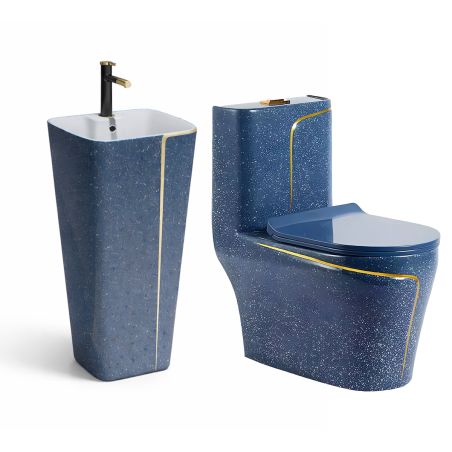 Lavoar stativ Lazio, Albastru Terrazo, 43x36x85 cm, montaj pe podea, cu gaura de baterie