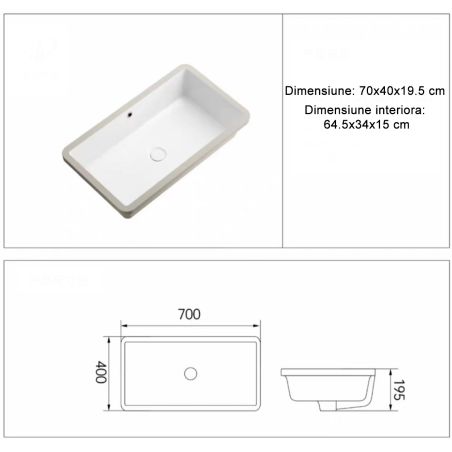 Lavoar, Negru Mat, Power Color, montaj incastrat sub blat, 70-80x40 cm, ceramica sanitara, Livia