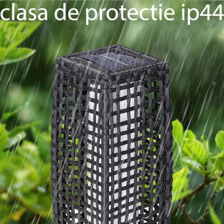 Lampa solara din poliratan, senzor amurg, baterie inclusa, protectie IP44, 80 cm, Evelyn