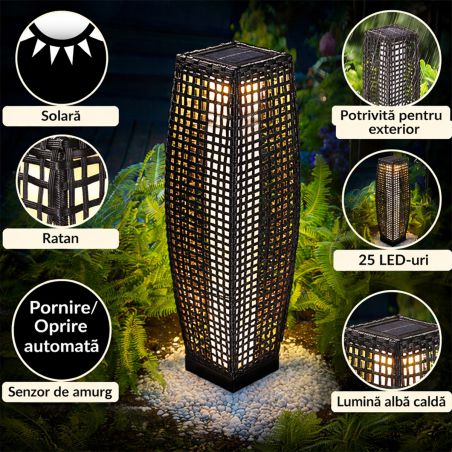 Lampa solara din poliratan, senzor amurg, baterie inclusa, protectie IP44, 80 cm, Evelyn