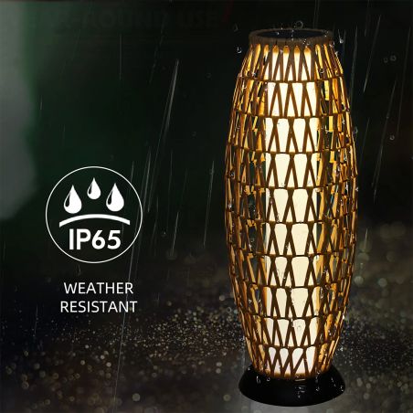 Lampa solara, impletitura din poliratan, incarcare USB, baterie inclusa, protectie IP65, 73 cm, lumina calda, SunBoho