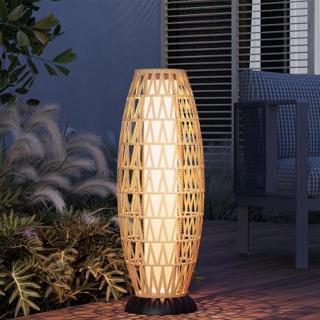 Lampa solara, impletitura din poliratan, incarcare USB, baterie inclusa, protectie IP65, 73 cm, lumina calda, SunBoho