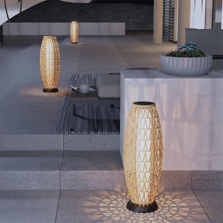 Lampa solara, impletitura din poliratan, incarcare USB, baterie inclusa, protectie IP65, 73 cm, lumina calda, SunBoho