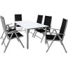 Set mobilier, terasa sau gradina, masa mare cu blat de sticla mata, 6 scaune Rabatabile aluminiu, 150 x 90 x 75  cm, Clinton