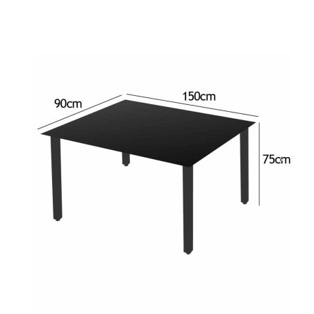 Set mobilier, terasa sau gradina, masa mare cu blat de sticla mata, 6 scaune Rabatabile aluminiu, 150 x 90 x 75  cm, Clinton