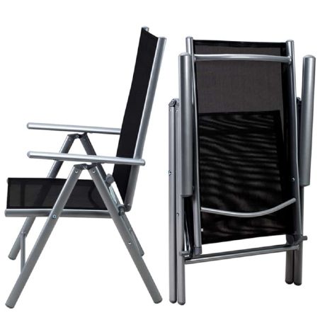 Set mobilier, terasa sau gradina, masa mare cu blat de sticla mata, 6 scaune Rabatabile aluminiu, 150 x 90 x 75  cm, Clinton