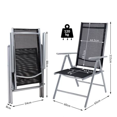 Set mobilier, terasa sau gradina, masa mare cu blat de sticla mata, 6 scaune Rabatabile aluminiu, 150 x 90 x 75  cm, Clinton