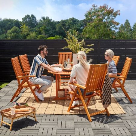 Set mobilier, 6 scaune pliabile cu perne cadou, Eucalipt certificat FSC®, suport umbrela, Maro, 200x100x74, Houston