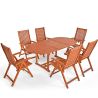 Set mobilier, 6 scaune pliabile, Eucalipt certificat FSC®, suport umbrela, Maro, 200x100x74, Houston