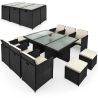 Set mobilier terasa gradina, masa mare, Cub pliabil, 6 scaune cu spatar rabatabil, 4 tabureti, 180x120x74 cm, Negru, Michigan