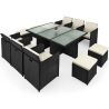 Set mobilier terasa gradina, masa mare, Cub pliabil, 6 scaune cu spatar rabatabil, 4 tabureti, 180x120x74 cm, Negru, Michigan