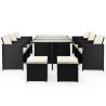 Set mobilier terasa gradina, masa mare, Cub pliabil, 6 scaune cu spatar rabatabil, 4 tabureti, 180x120x74 cm, Negru, Michigan
