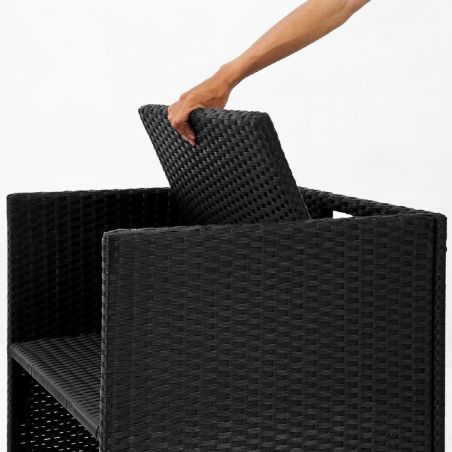 Set mobilier terasa gradina, masa mare, Cub pliabil, 6 scaune cu spatar rabatabil, 4 tabureti, 180x120x74 cm, Negru, Michigan