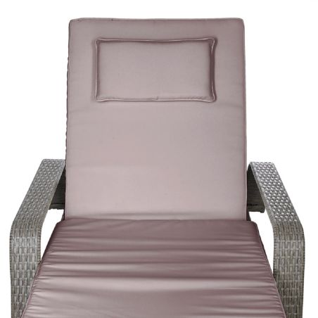 Sezlong din poliratan, roti pentru transport, cadru din otel, cu spatar reglabil in 6 trepte, perna Taupe inclusa, 190x90 cm