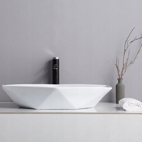 Lavoar hexagonal REA Vegas, Alb, lucios, 57x37 cm, montaj pe blat, ceramica sanitara