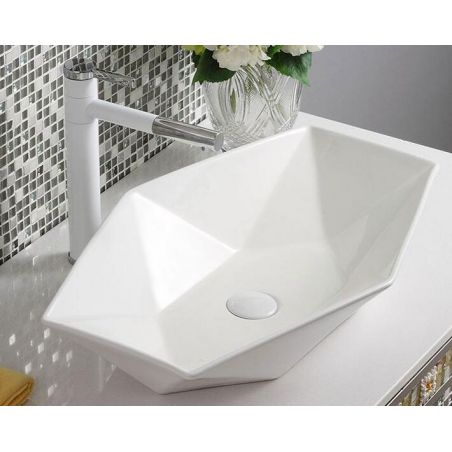 Lavoar hexagonal REA Vegas, Alb, lucios, 57x37 cm, montaj pe blat, ceramica sanitara