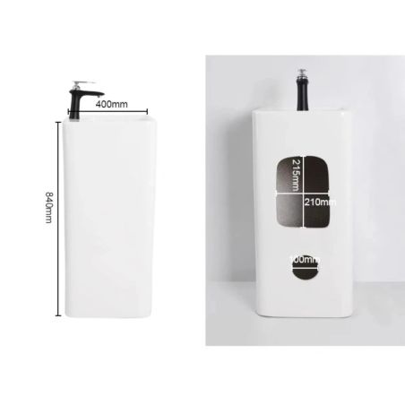 Lavoar stativ Bufon, Alb, 40x40x84 cm, cu gaura de baterie, montaj pe podea, ceramica sanitara